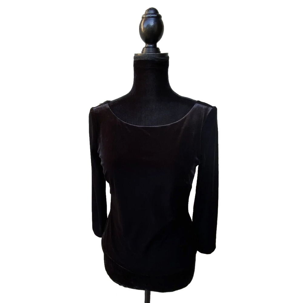 Eliza J Black Velvet Top Size 6 Low Back Boat Neck Lined 3/4 Sleeves NEW